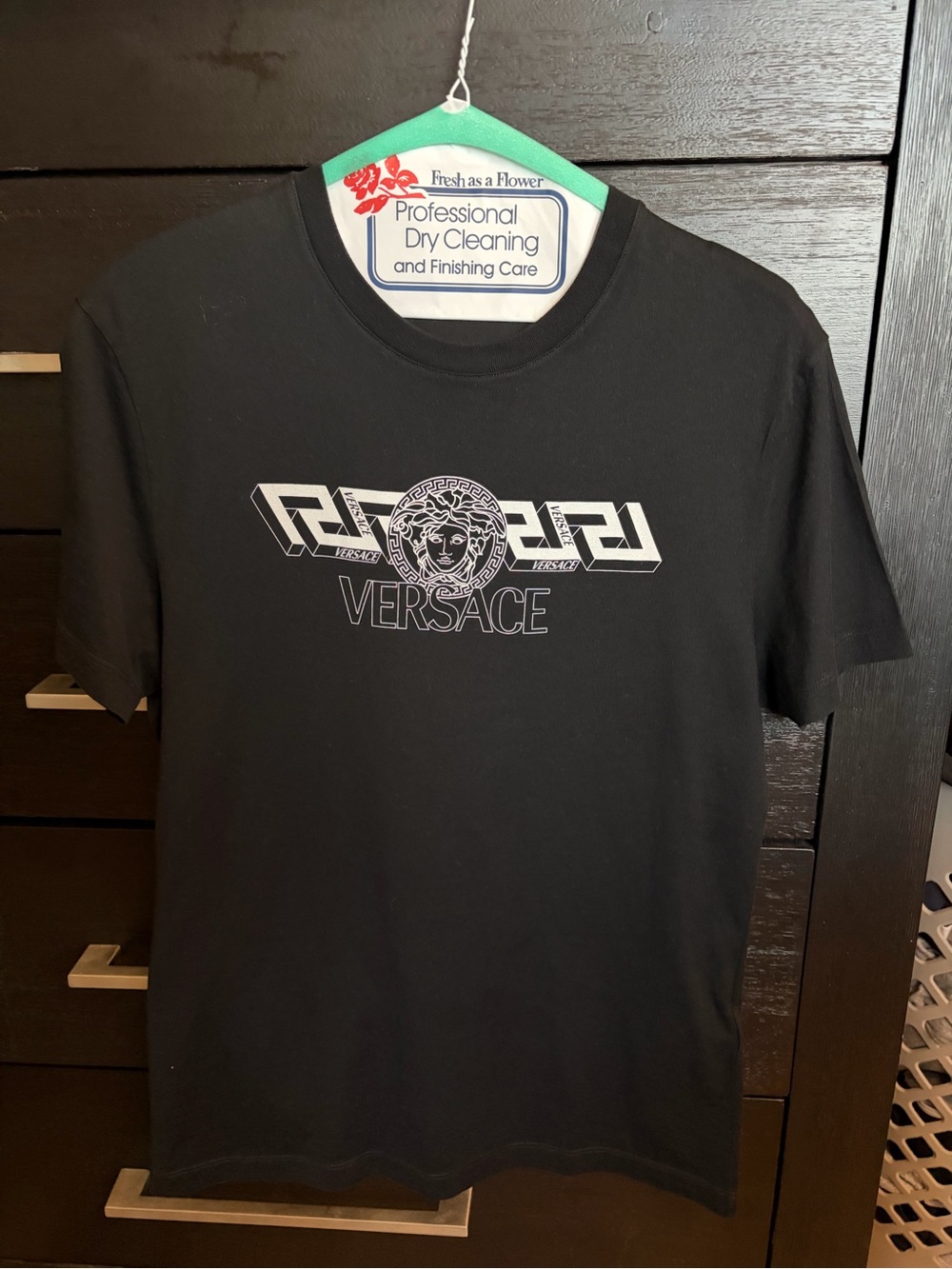 Versace Black Short-Sleeve Tee with Silver Medusa Logo